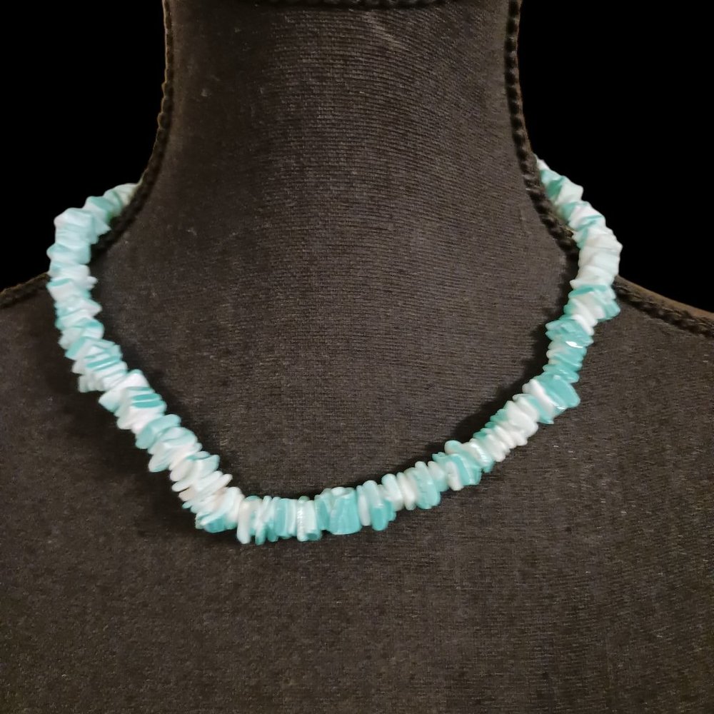 Vintage Turquoise Puka Shell Chip Bead Surfer Mermaid Necklace